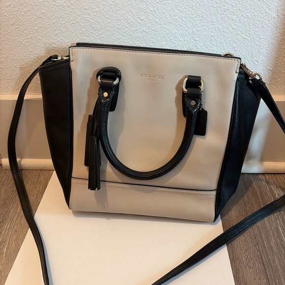 Coach Handbags - Coach Mini Leather Colorblock Satchel Black Cream Crossbody